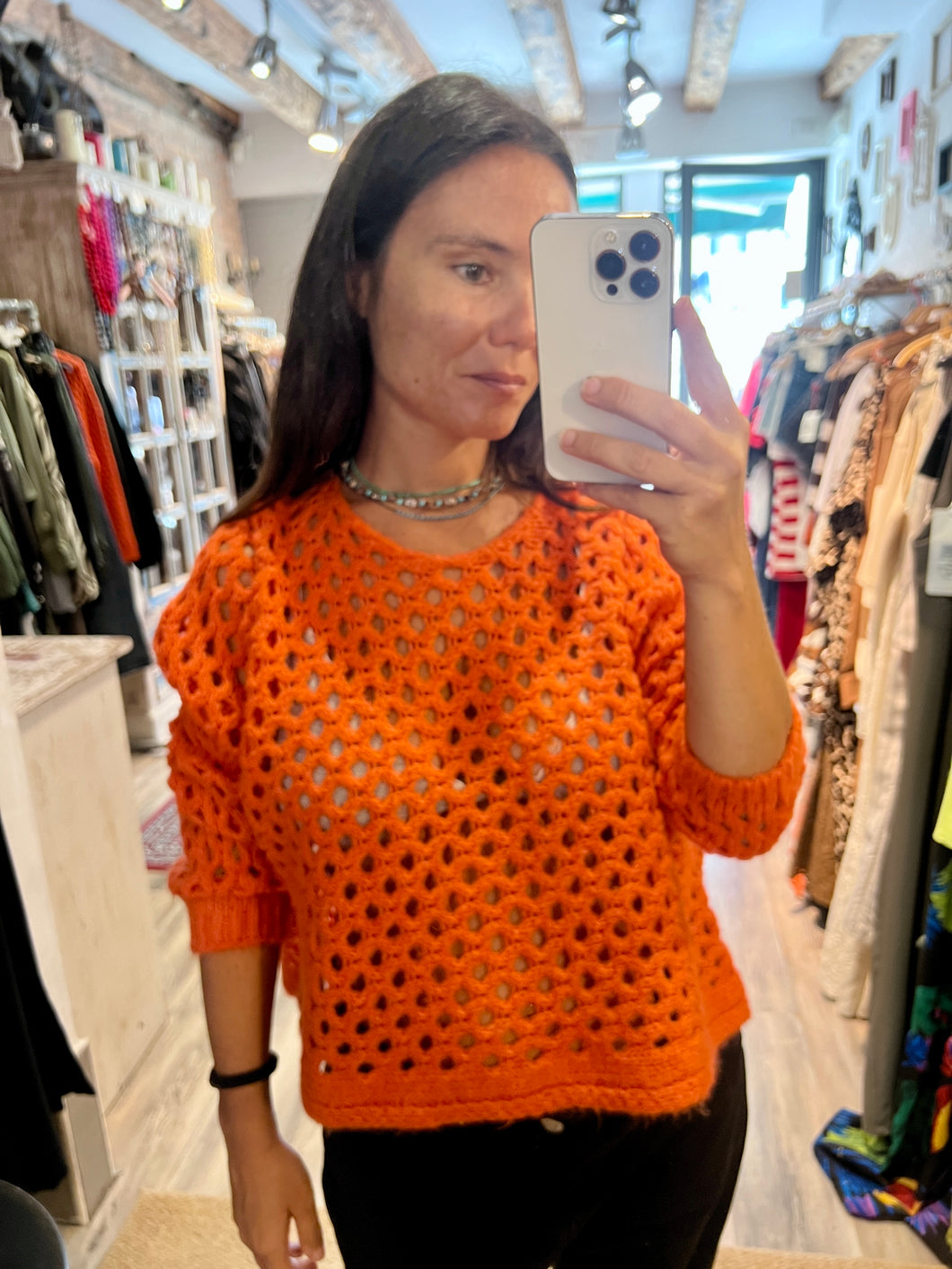 Maglia traforata Arancione